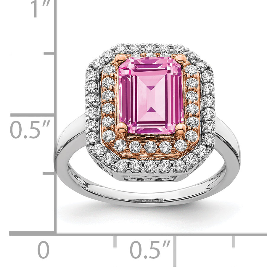 14k Two-Tone Rose and White Gold 5/8 carat Lab Grown Diamond VS/SI+ G+ and Lab Created Pink Sapphire Fashion Ring