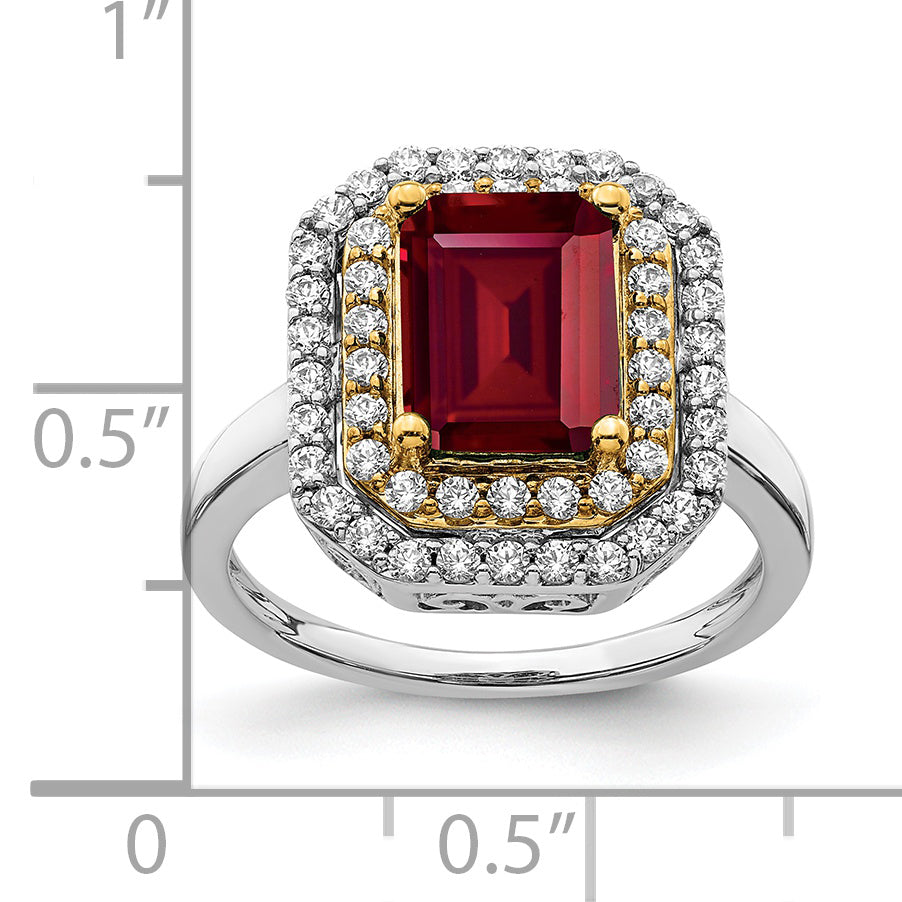 14k Two-Tone 5/8 carat Lab Grown Diamond VS/SI+ G+ and Lab Created Ruby Fashion Ring