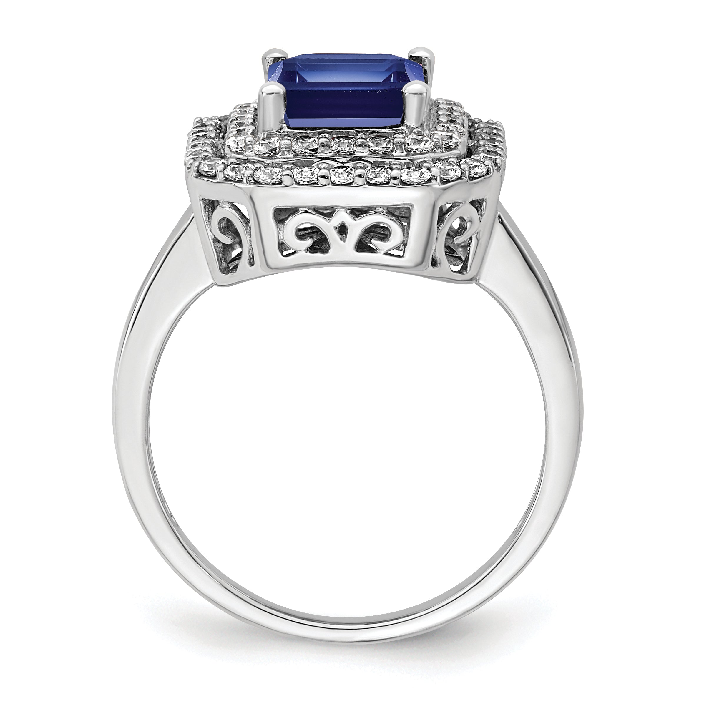 14k White Gold 5/8 carat Lab Grown Diamond VS/SI+ G+ and Lab Created Blue Sapphire Fashion Ring Secondary image