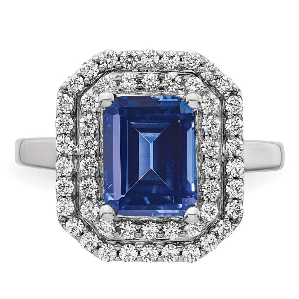 14k White Gold 5/8 carat Lab Grown Diamond VS/SI+ G+ and Lab Created Blue Sapphire Fashion Ring