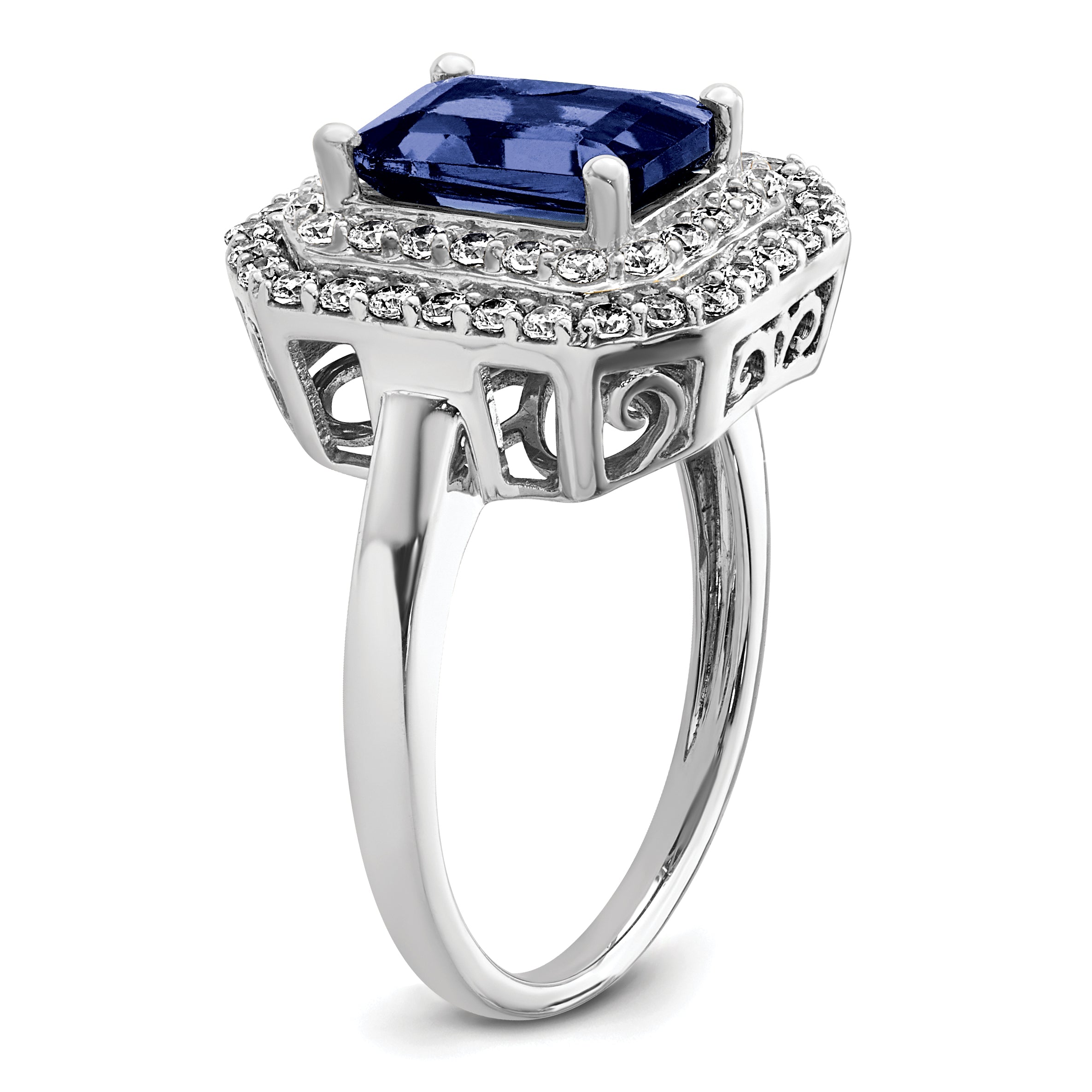 14k White Gold 5/8 carat Lab Grown Diamond VS/SI+ G+ and Lab Created Blue Sapphire Fashion Ring