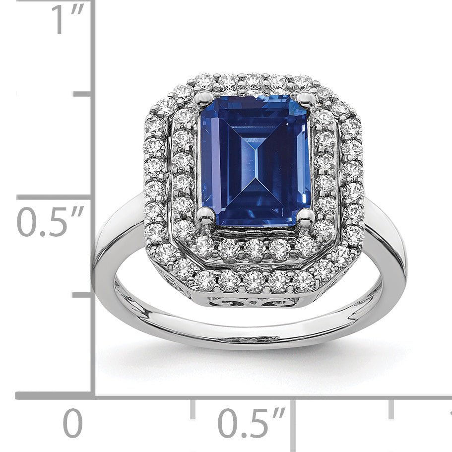14k White Gold 5/8 carat Lab Grown Diamond VS/SI+ G+ and Lab Created Blue Sapphire Fashion Ring