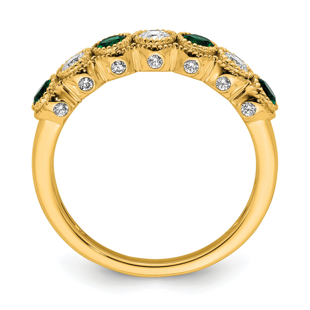 14k 1/2 carat Lab Grown Diamond VS/SI+ G+ and Lab Created Emerald Ring