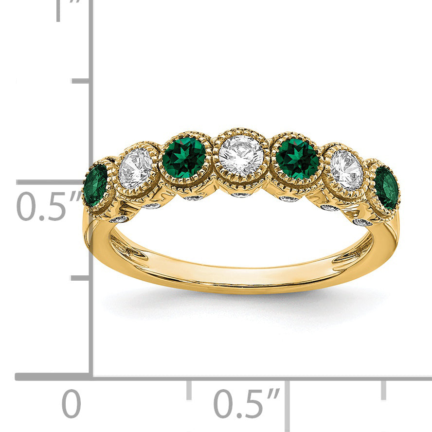 14k 1/2 carat Lab Grown Diamond VS/SI+ G+ and Lab Created Emerald Ring