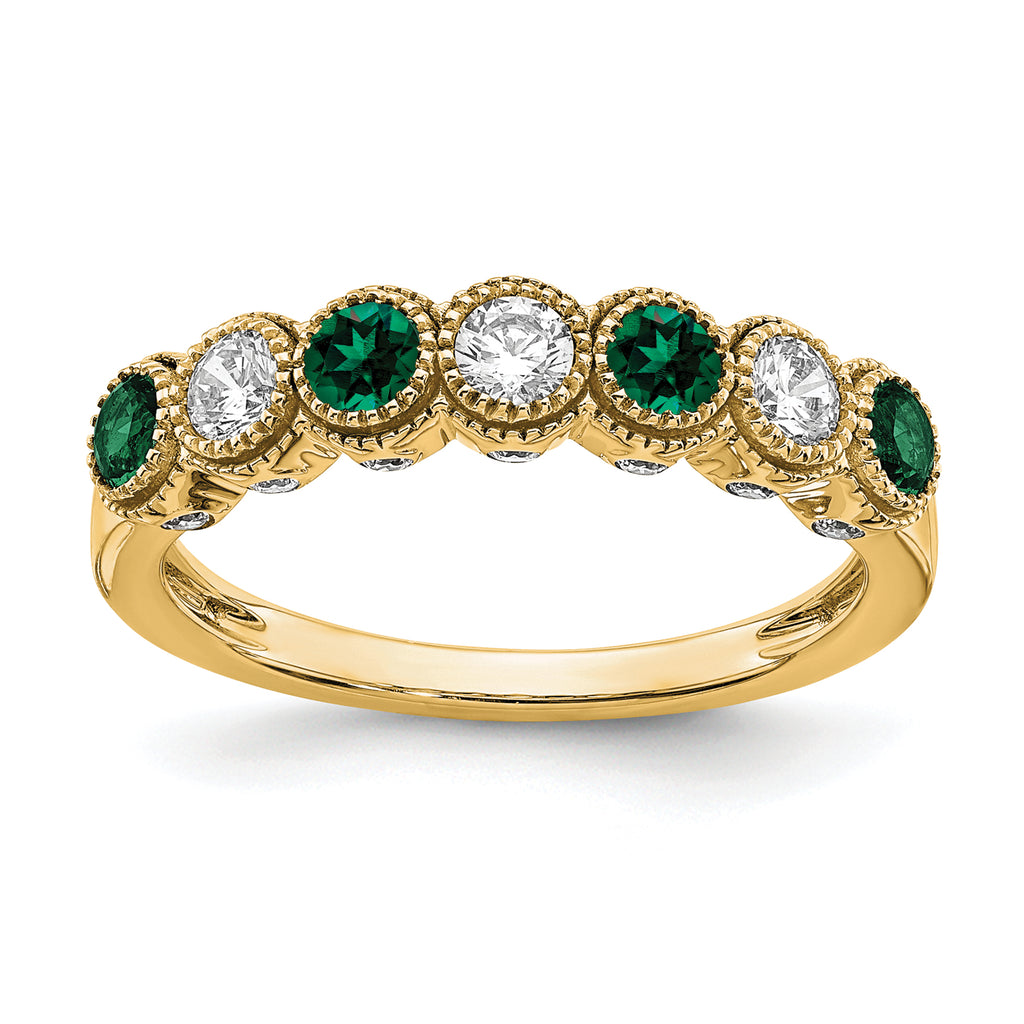 14k 1/2 carat Lab Grown Diamond VS/SI+ G+ and Lab Created Emerald Ring