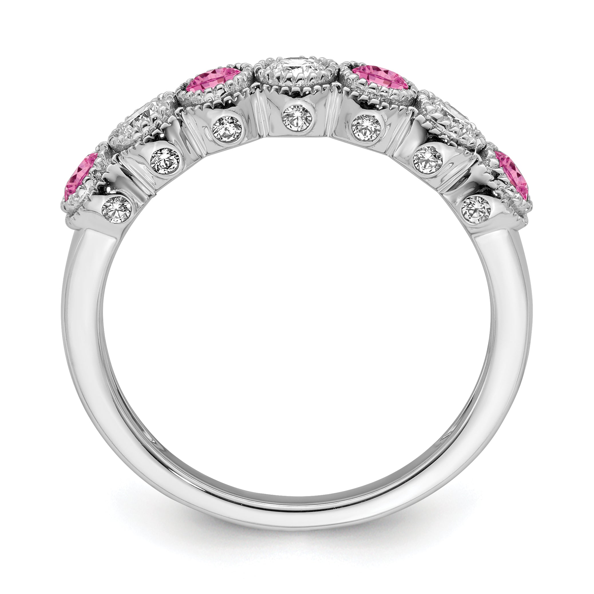 14k White Gold  1/2 carat Lab Grown Diamond VS/SI+ G+ and Lab Created Pink Sapphire Ring Secondary image