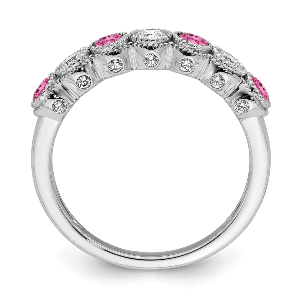 14k White Gold  1/2 carat Lab Grown Diamond VS/SI+ G+ and Lab Created Pink Sapphire Ring