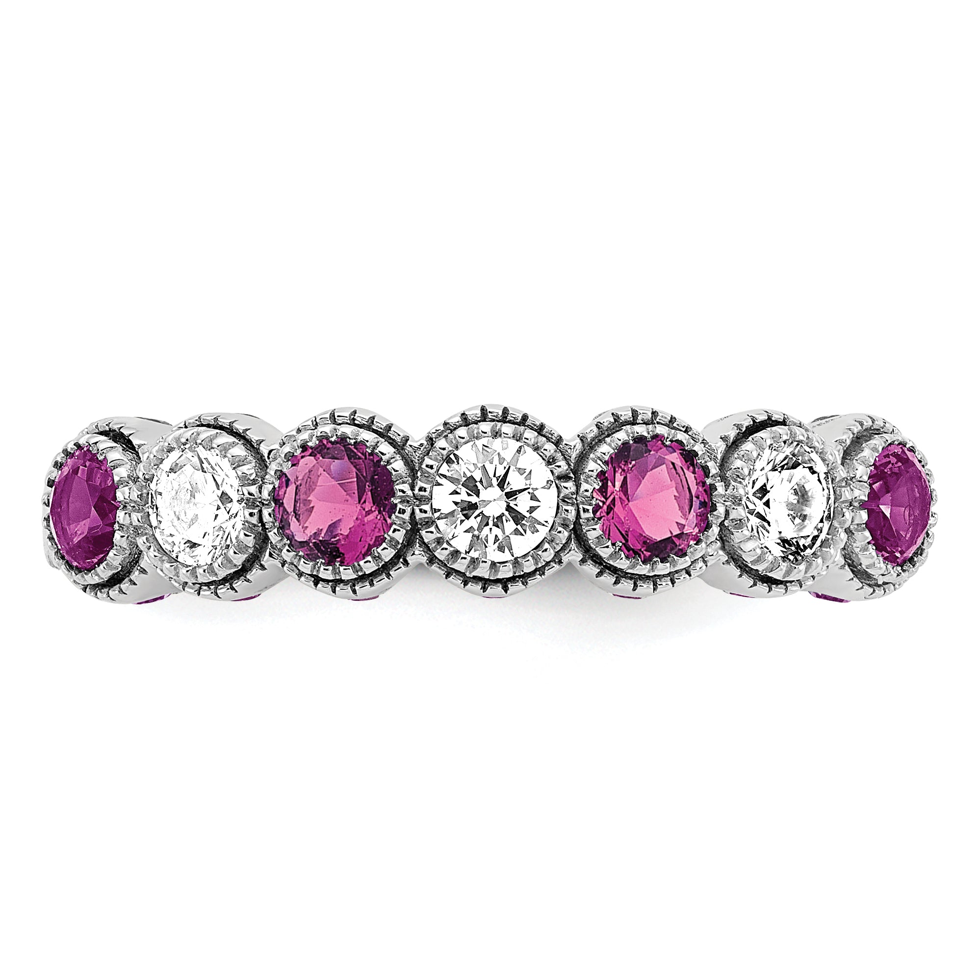 14k White Gold  1/2 carat Lab Grown Diamond VS/SI+ G+ and Lab Created Pink Sapphire Ring