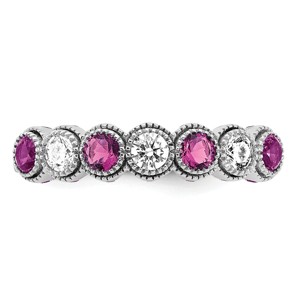14k White Gold  1/2 carat Lab Grown Diamond VS/SI+ G+ and Lab Created Pink Sapphire Ring