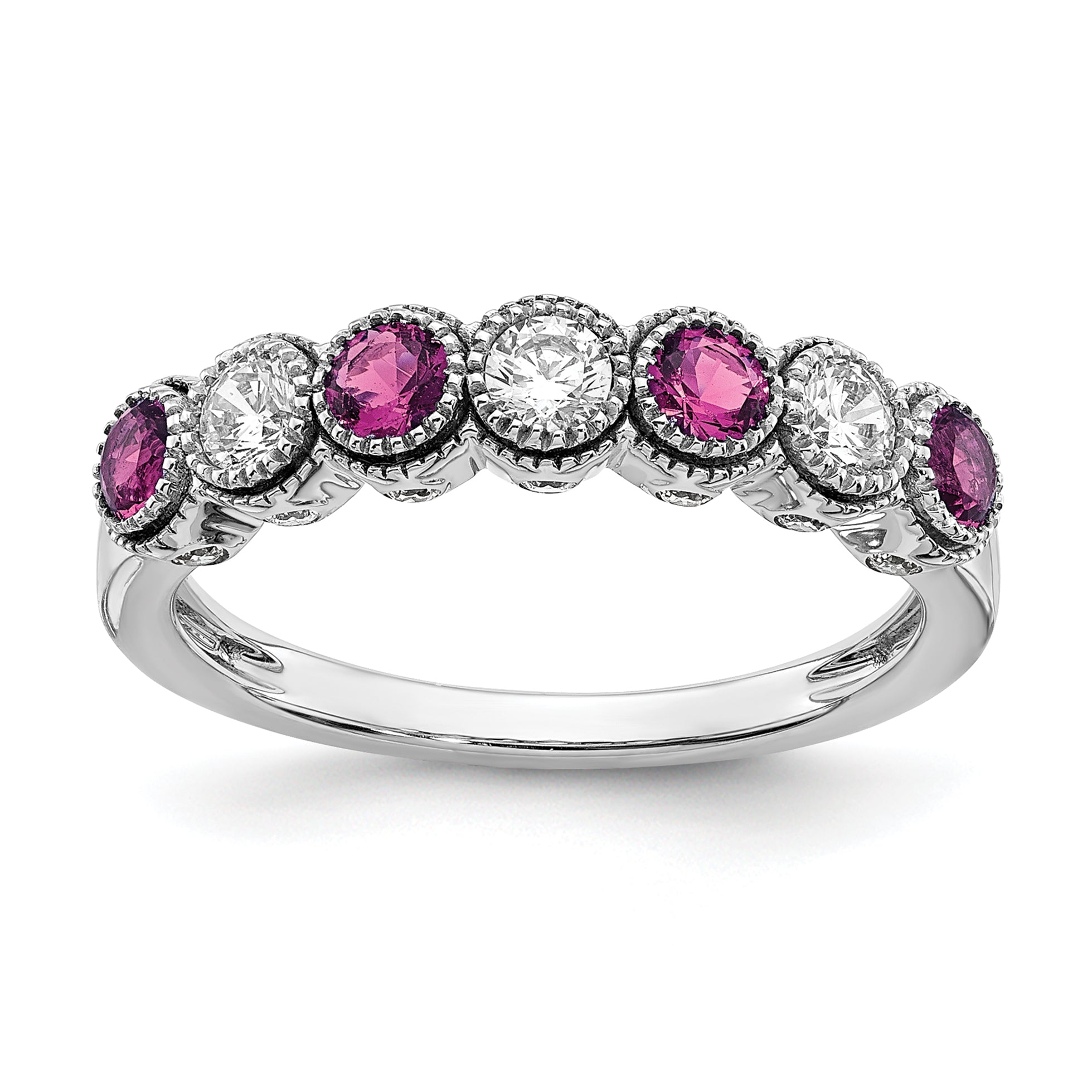 14k White Gold  1/2 carat Lab Grown Diamond VS/SI+ G+ and Lab Created Pink Sapphire Ring Main image