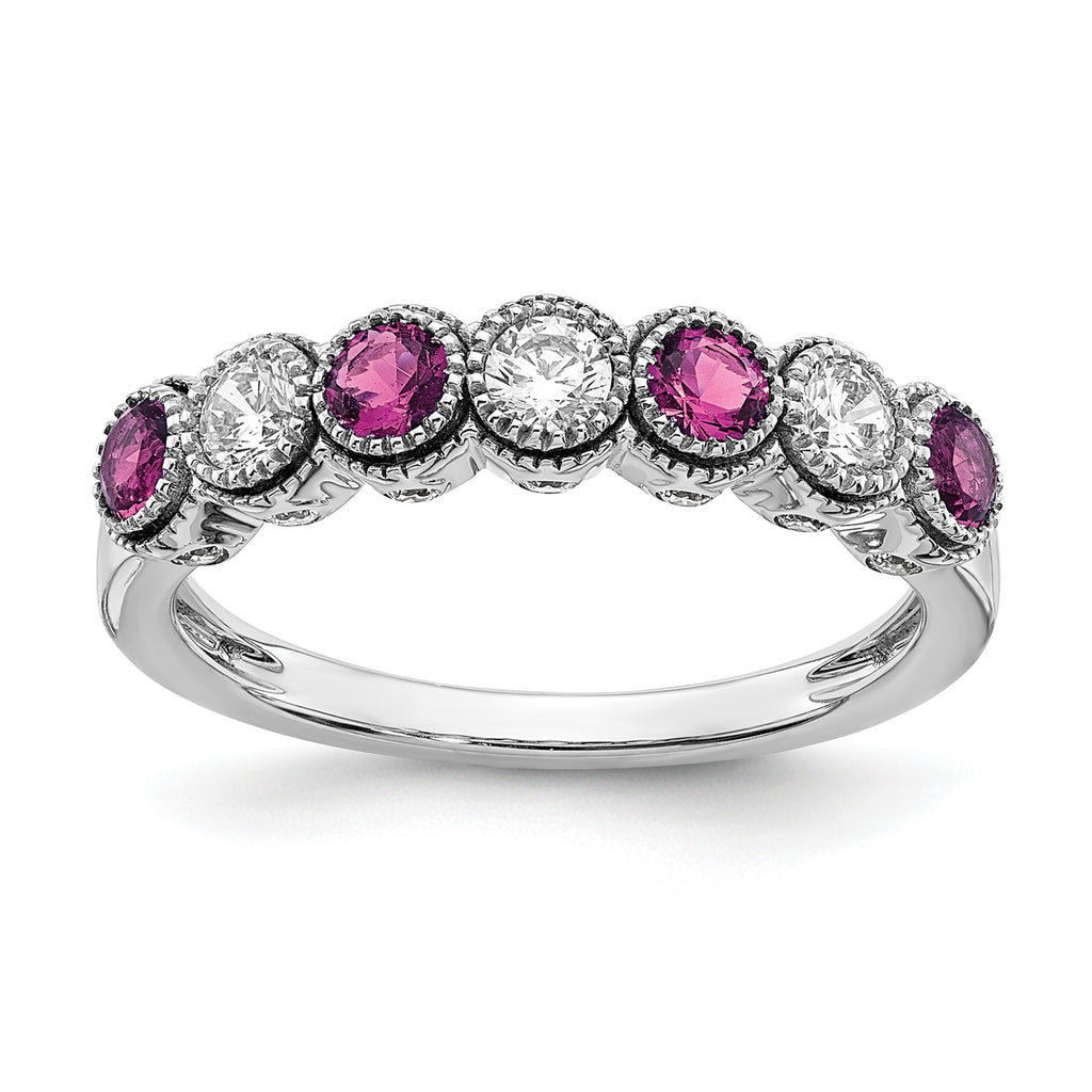14k White Gold  1/2 carat Lab Grown Diamond VS/SI+ G+ and Lab Created Pink Sapphire Ring