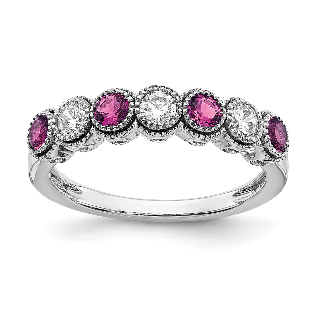 14k White Gold  1/2 carat Lab Grown Diamond VS/SI+ G+ and Lab Created Pink Sapphire Ring