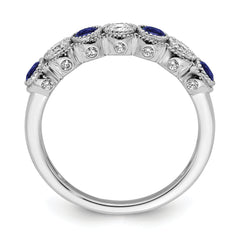 14k White Gold  1/2 carat Lab Grown Diamond VS/SI+ G+ and Lab Created Blue Sapphire Ring