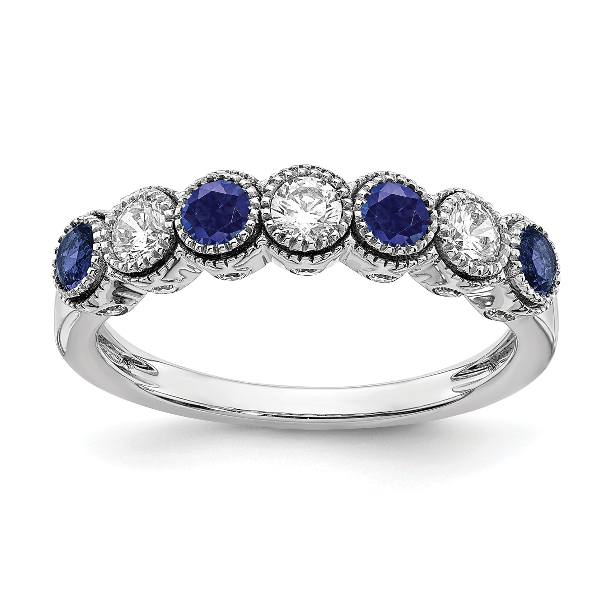 14k White Gold  1/2 carat Lab Grown Diamond VS/SI+ G+ and Lab Created Blue Sapphire Ring