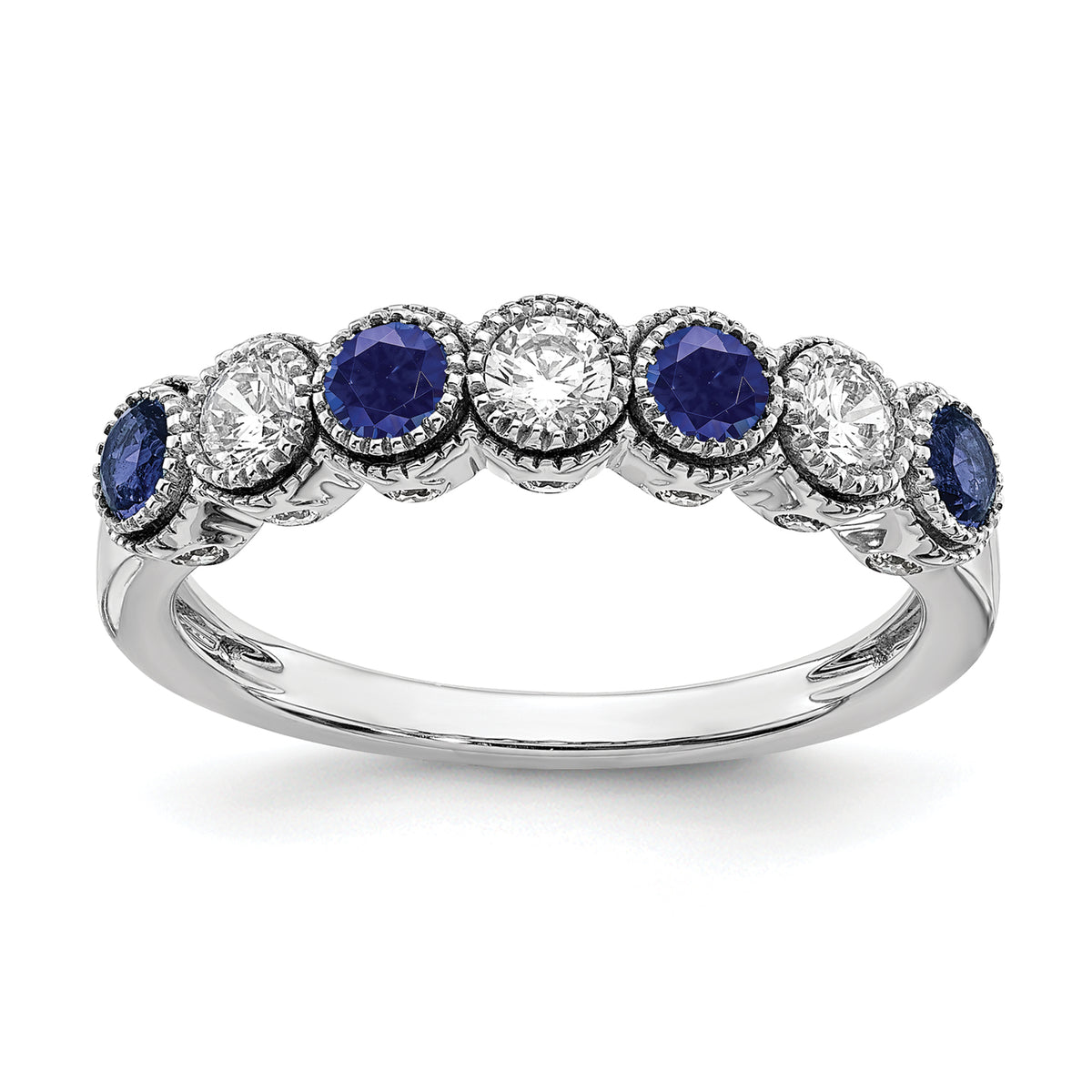 14k White Gold  1/2 carat Lab Grown Diamond VS/SI+ G+ and Lab Created Blue Sapphire Ring