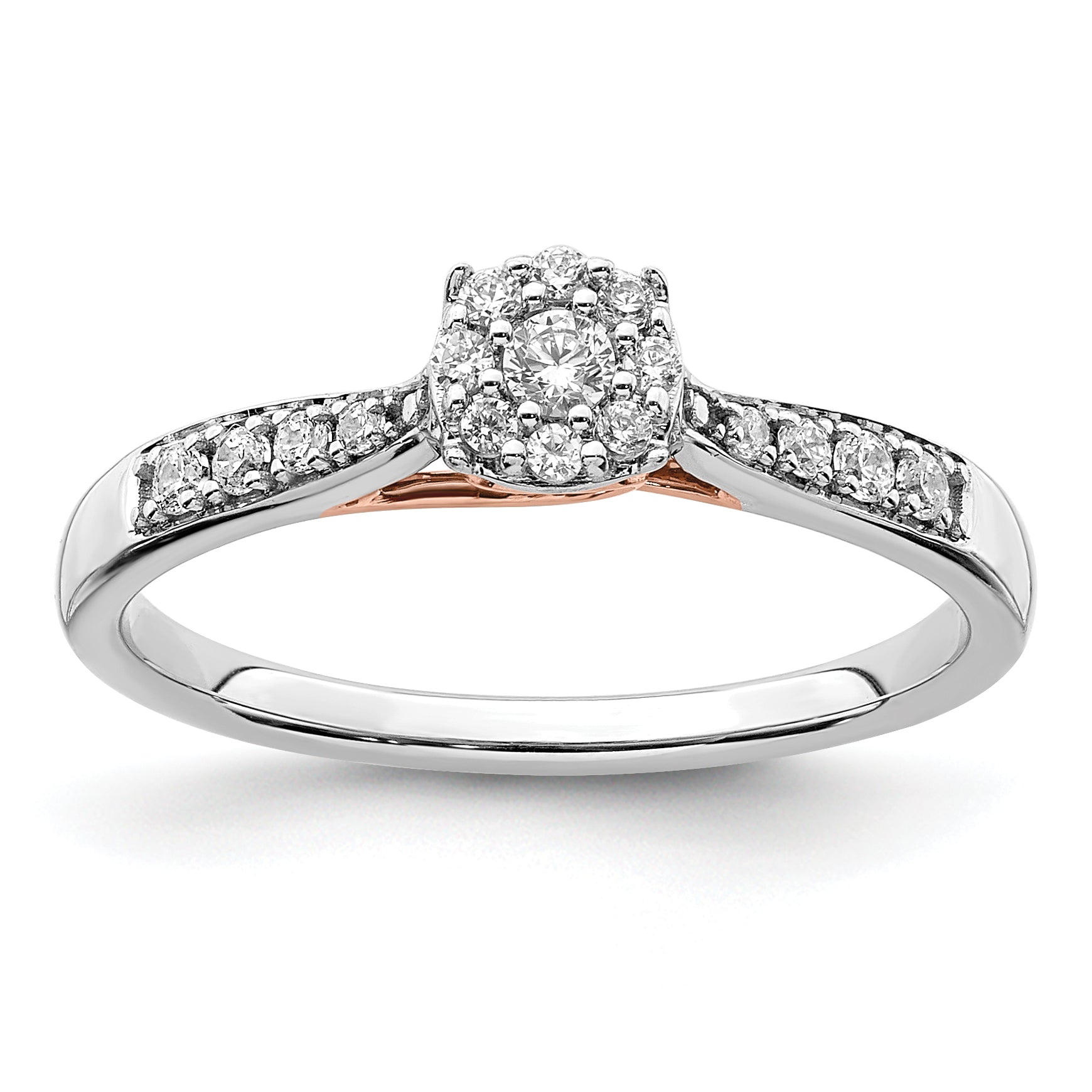 14k Two Tone Rose and White Gold 1/5 carat Lab Grown Diamond VS/SI+ G+ Petite Engagement Ring Main image