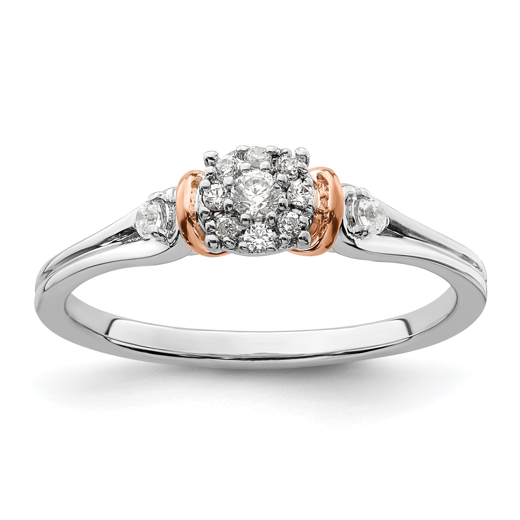 14k Two-tone Rose and White Gold 1/6 carat Lab Grown Diamond VS/SI+ G+ Petite Engagement Ring Main image