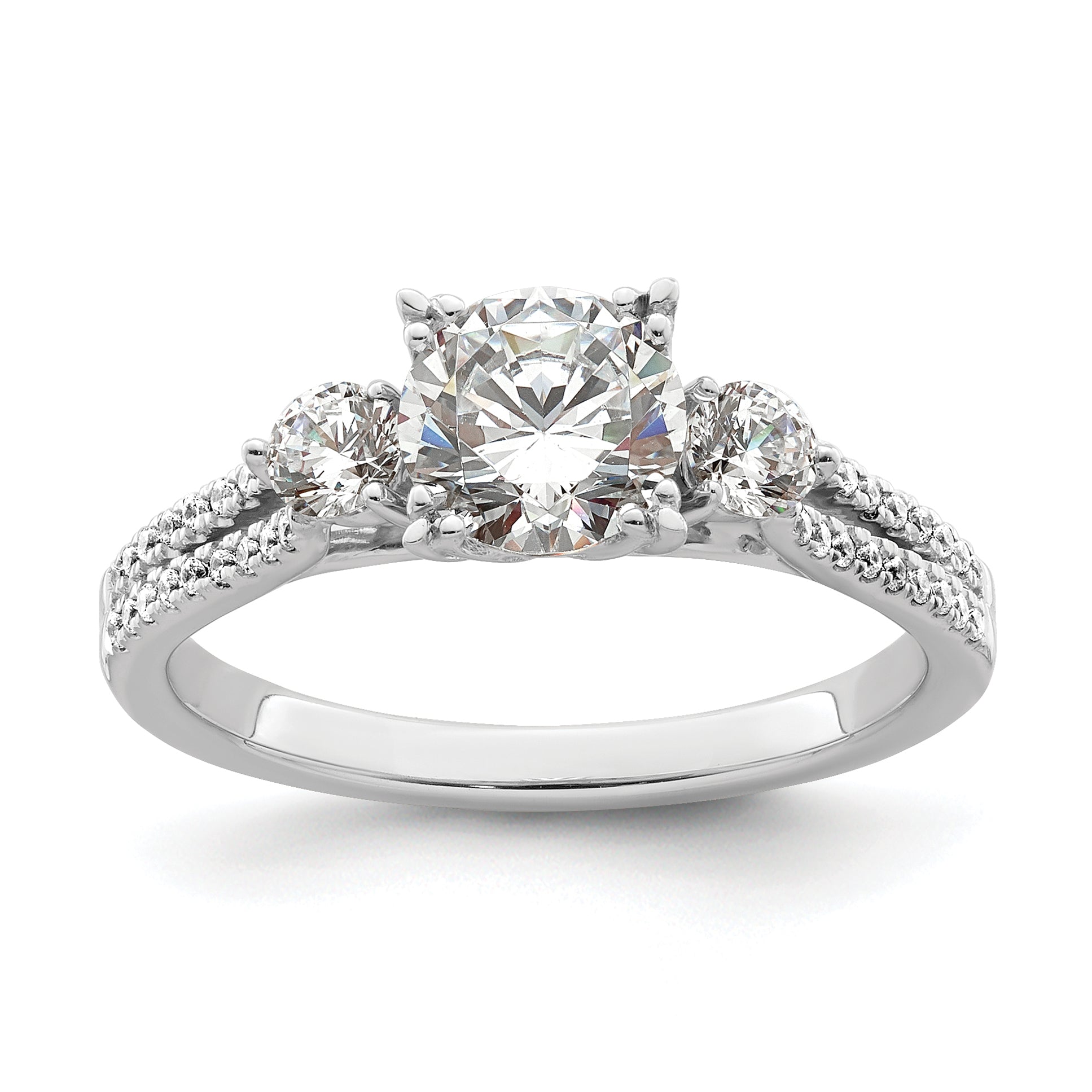 14k White Gold 3/8 carat Lab Grown Diamond VS/SI+ G+ 1 carat Center Round Semi Mount Engagement Ring