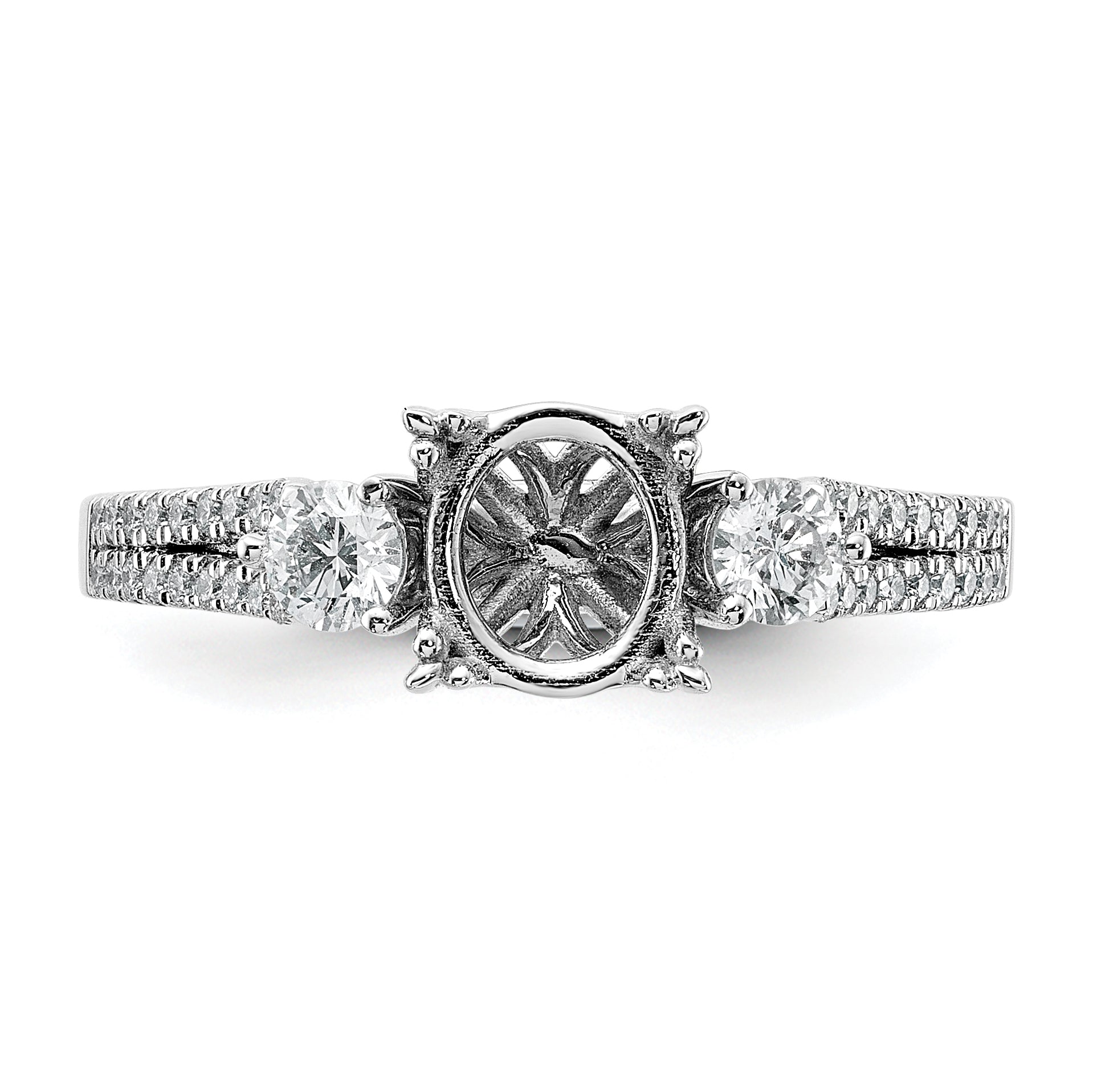 14k White Gold 3/8 carat Lab Grown Diamond VS/SI+ G+ 1 carat Center Oval Semi Mount Engagement Ring