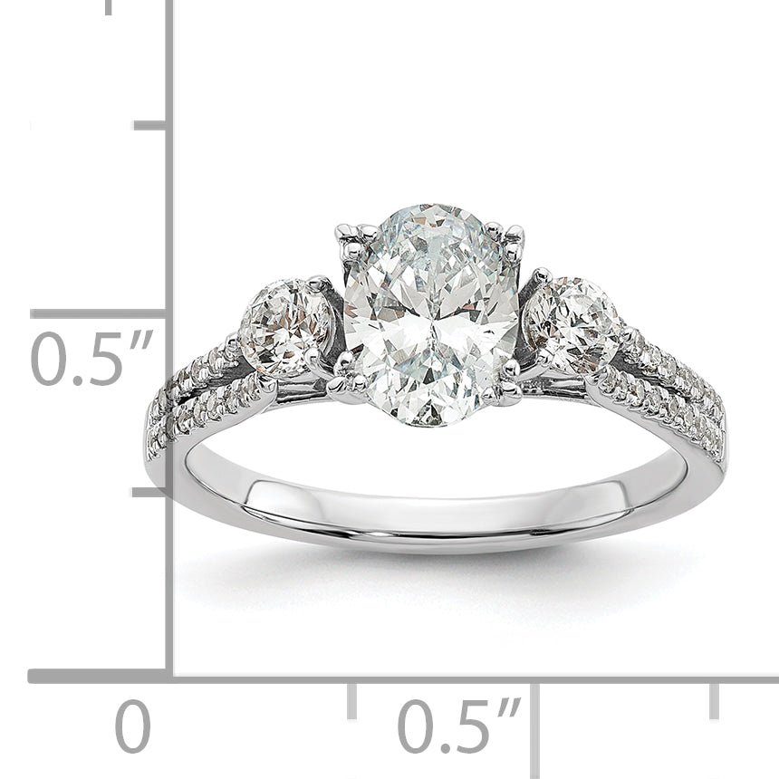 14k White Gold 3/8 carat Lab Grown Diamond VS/SI+ G+ 1 carat Center Oval Semi Mount Engagement Ring