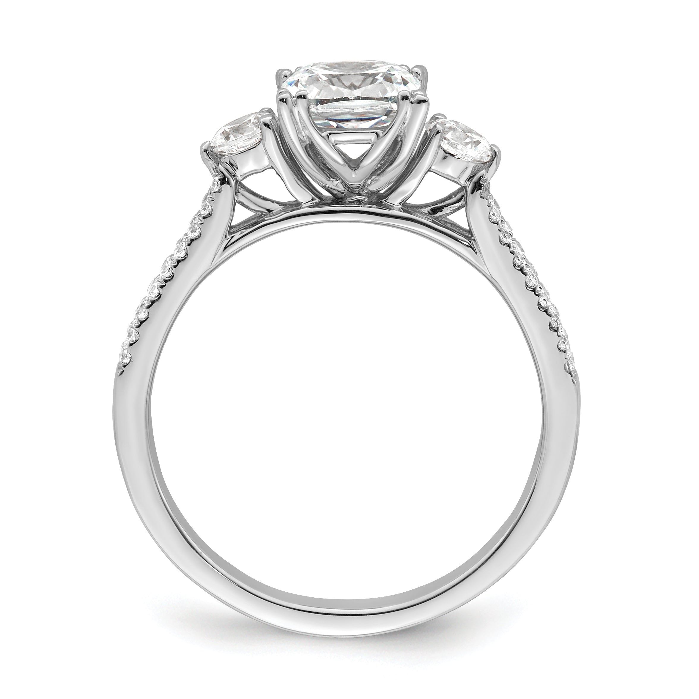 14k White Gold 3/4 carat Lab Grown Diamond VS/SI+ G+ 1 carat Center Cushion Semi Mount Engagement Ring