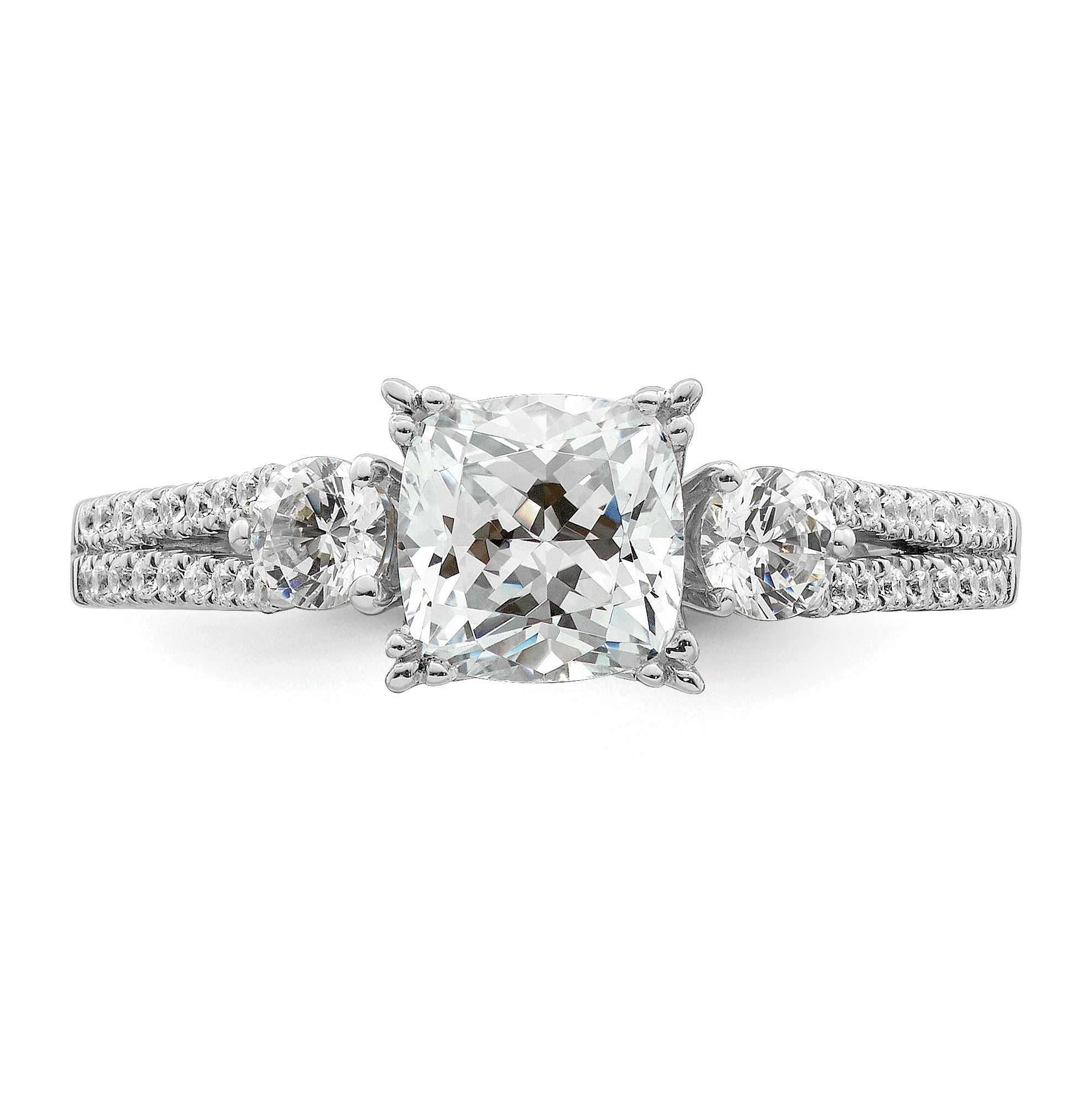 14k White Gold 3/4 carat Lab Grown Diamond VS/SI+ G+ 1 carat Center Cushion Semi Mount Engagement Ring