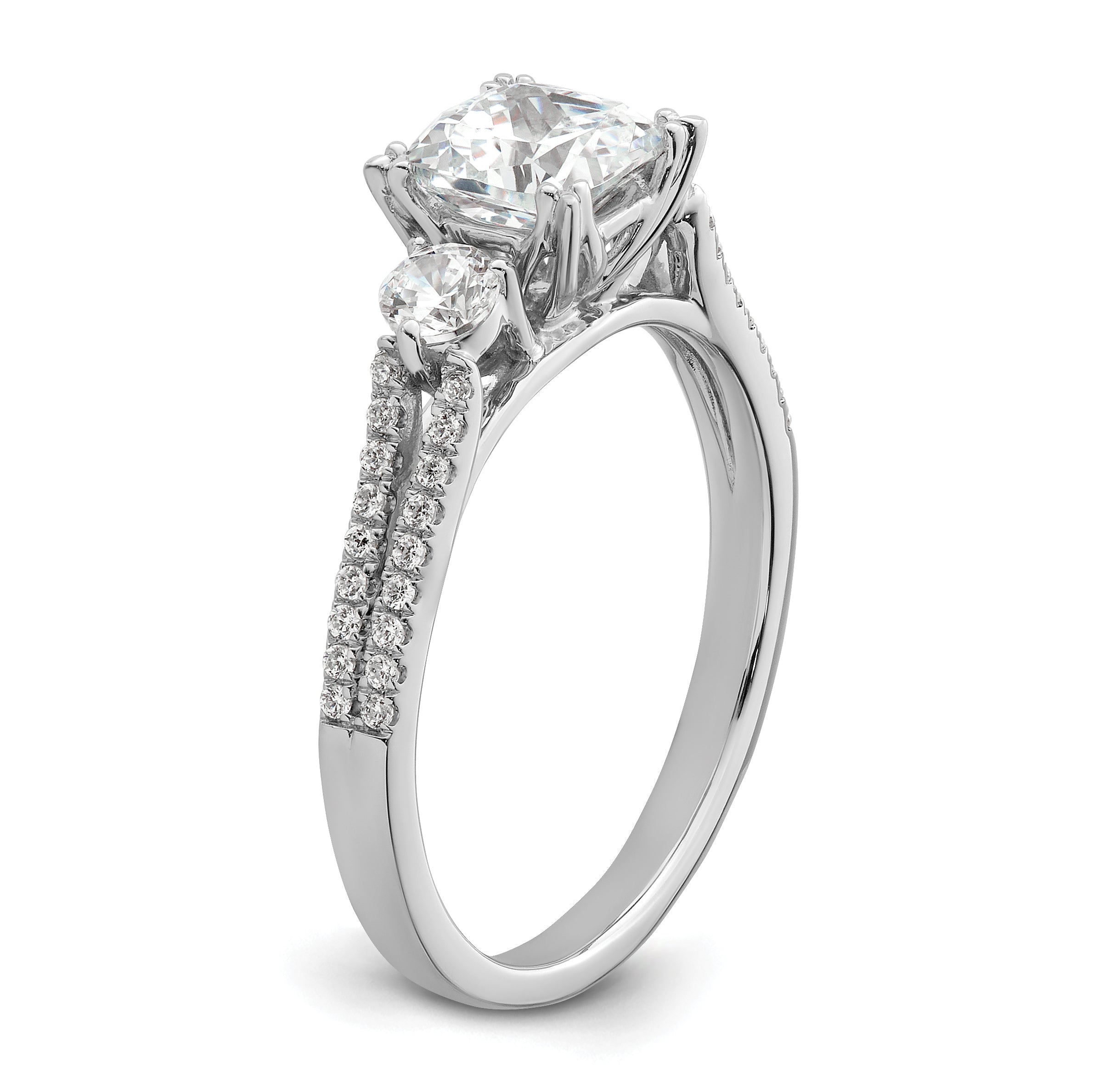 14k White Gold 3/4 carat Lab Grown Diamond VS/SI+ G+ 1 carat Center Cushion Semi Mount Engagement Ring