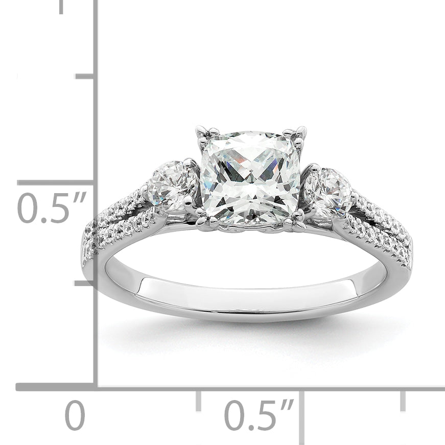 14k White Gold 3/4 carat Lab Grown Diamond VS/SI+ G+ 1 carat Center Cushion Semi Mount Engagement Ring