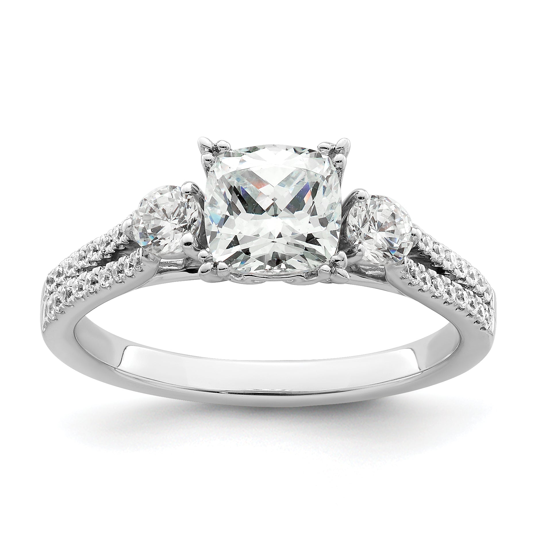 14k White Gold 3/4 carat Lab Grown Diamond VS/SI+ G+ 1 carat Center Cushion Semi Mount Engagement Ring