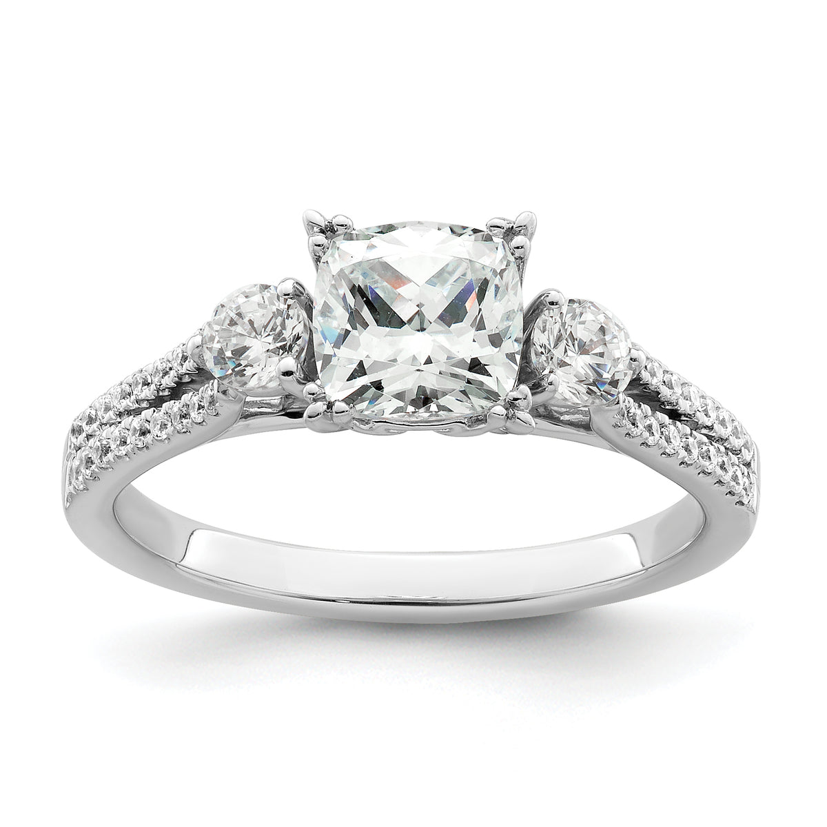 14k White Gold 3/4 carat Lab Grown Diamond VS/SI+ G+ 1 carat Center Cushion Semi Mount Engagement Ring