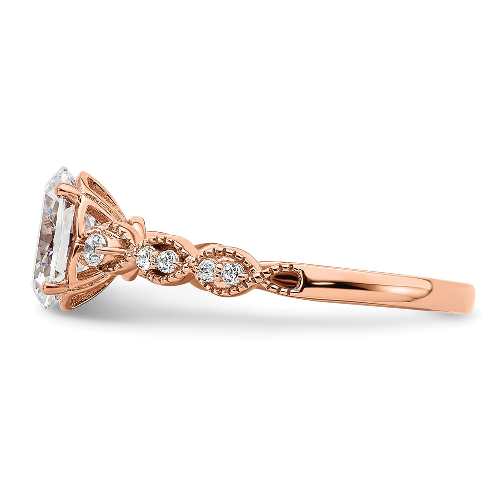 14k Rose Gold 1/8 carat Lab Grown Diamond VS/SI+ G+ 1 carat Center Oval Semi Mount Engagement Ring