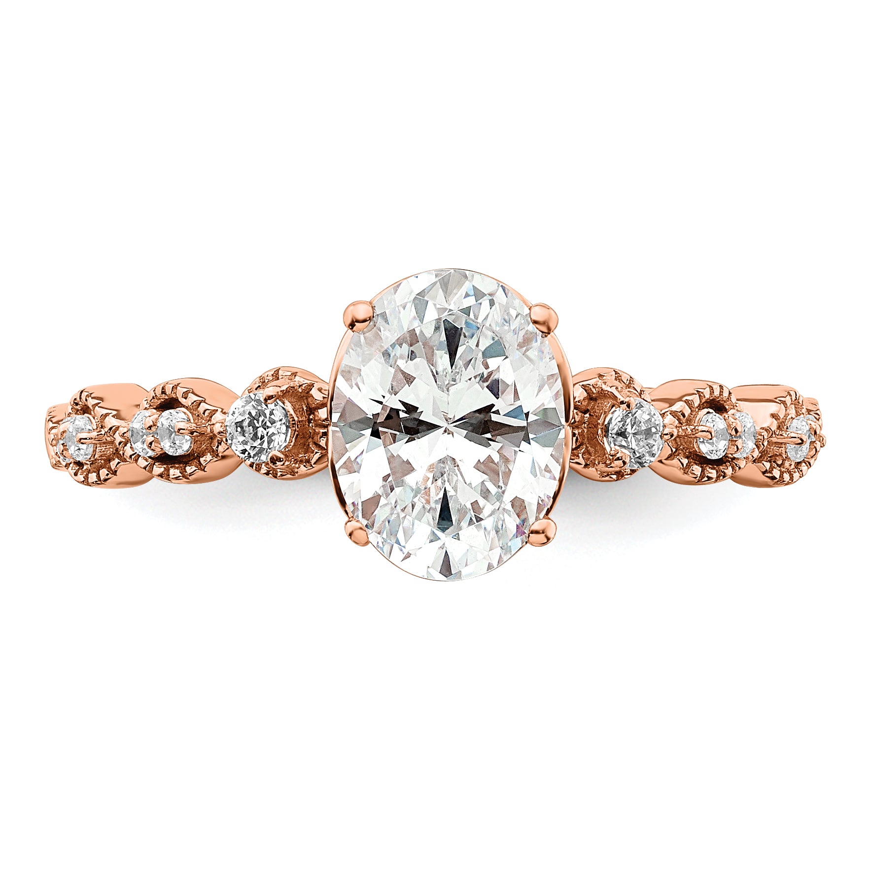 14k Rose Gold 1/8 carat Lab Grown Diamond VS/SI+ G+ 1 carat Center Oval Semi Mount Engagement Ring