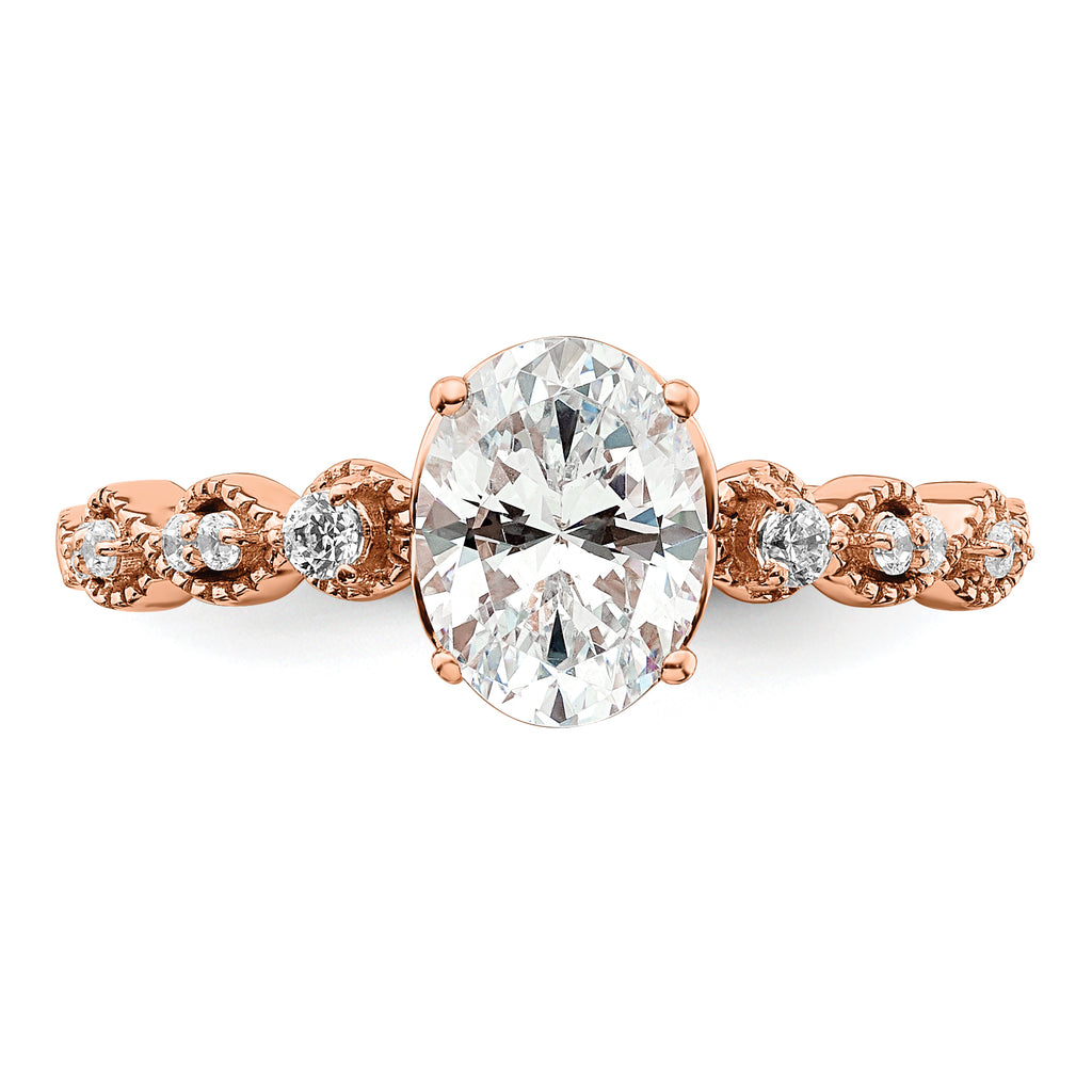14k Rose Gold 1/8 carat Lab Grown Diamond VS/SI+ G+ 1 carat Center Oval Semi Mount Engagement Ring