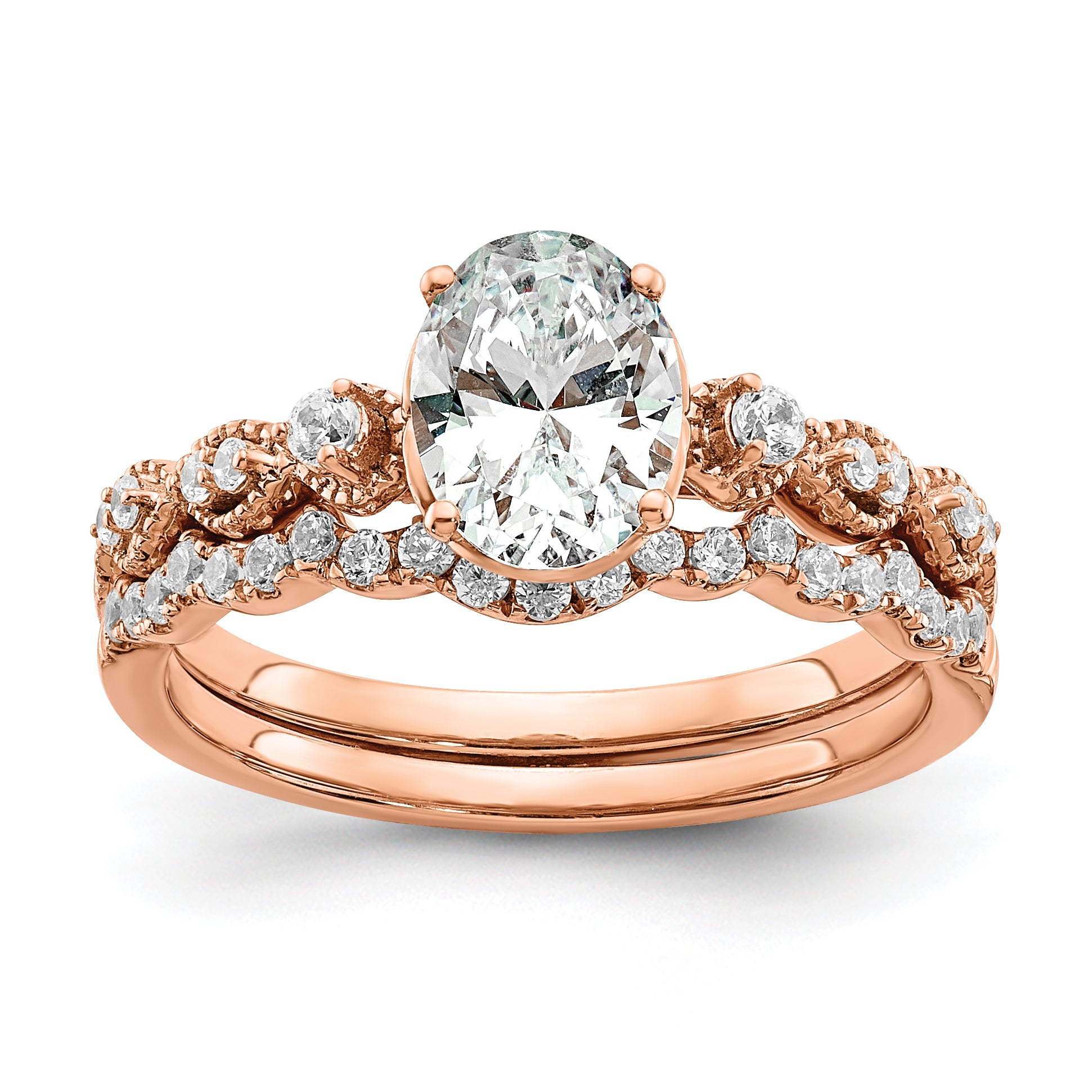 14k Rose Gold 1/8 carat Lab Grown Diamond VS/SI+ G+ 1 carat Center Oval Semi Mount Engagement Ring