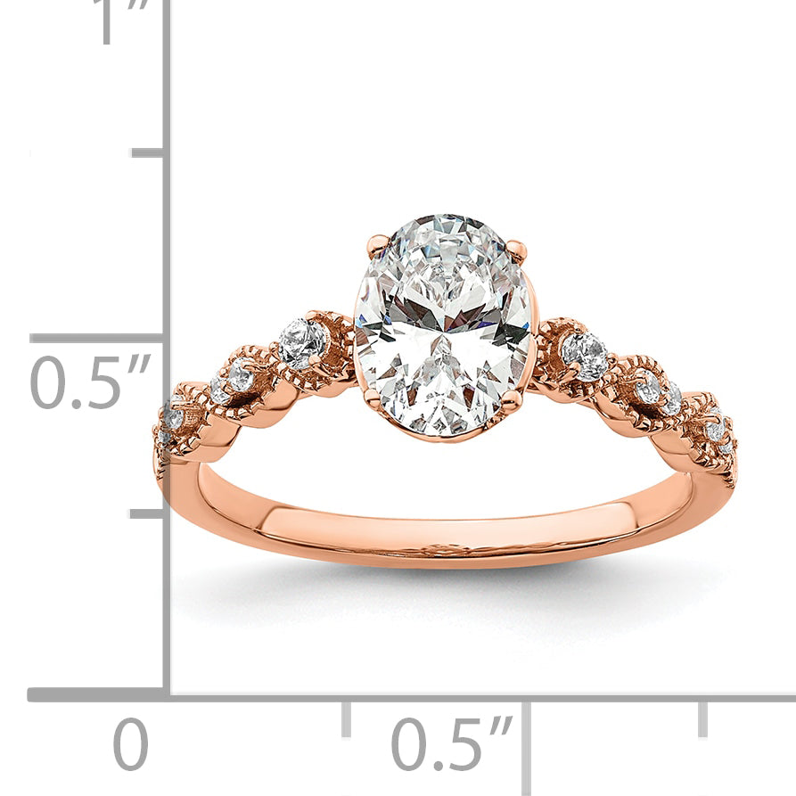 14k Rose Gold 1/8 carat Lab Grown Diamond VS/SI+ G+ 1 carat Center Oval Semi Mount Engagement Ring