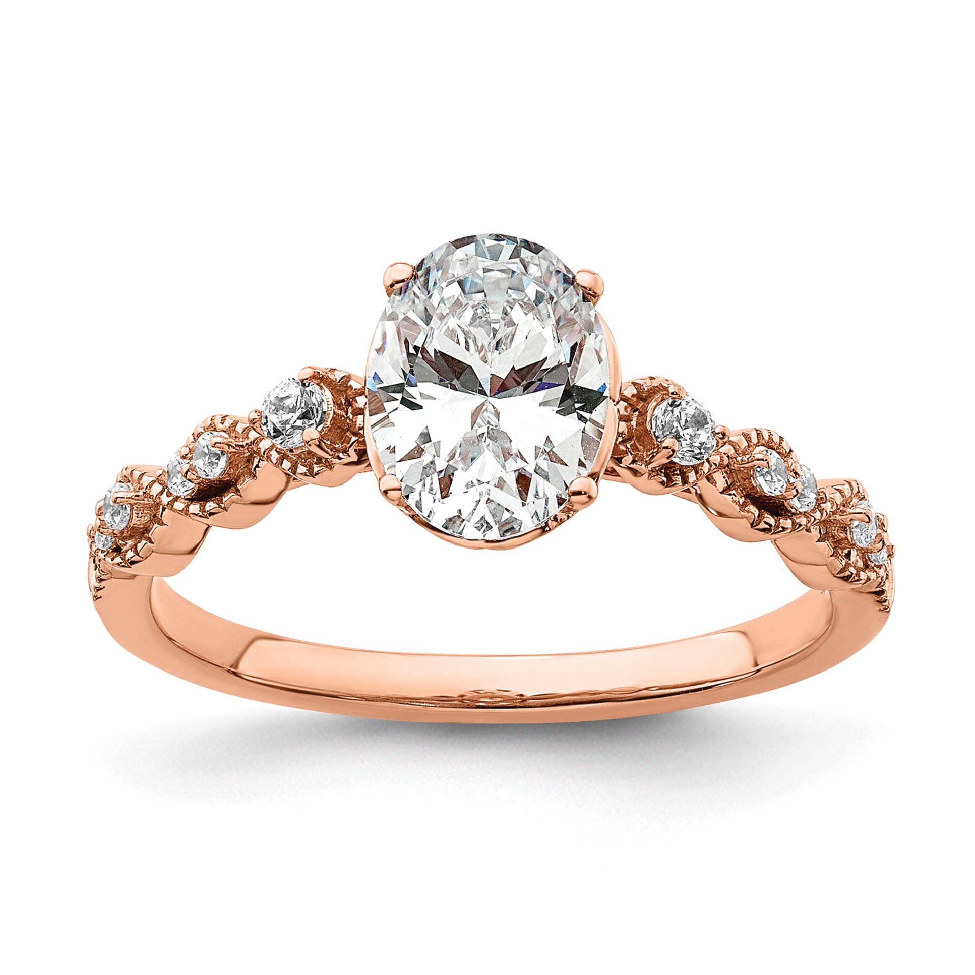 14k Rose Gold 1/8 carat Lab Grown Diamond VS/SI+ G+ 1 carat Center Oval Semi Mount Engagement Ring Main image
