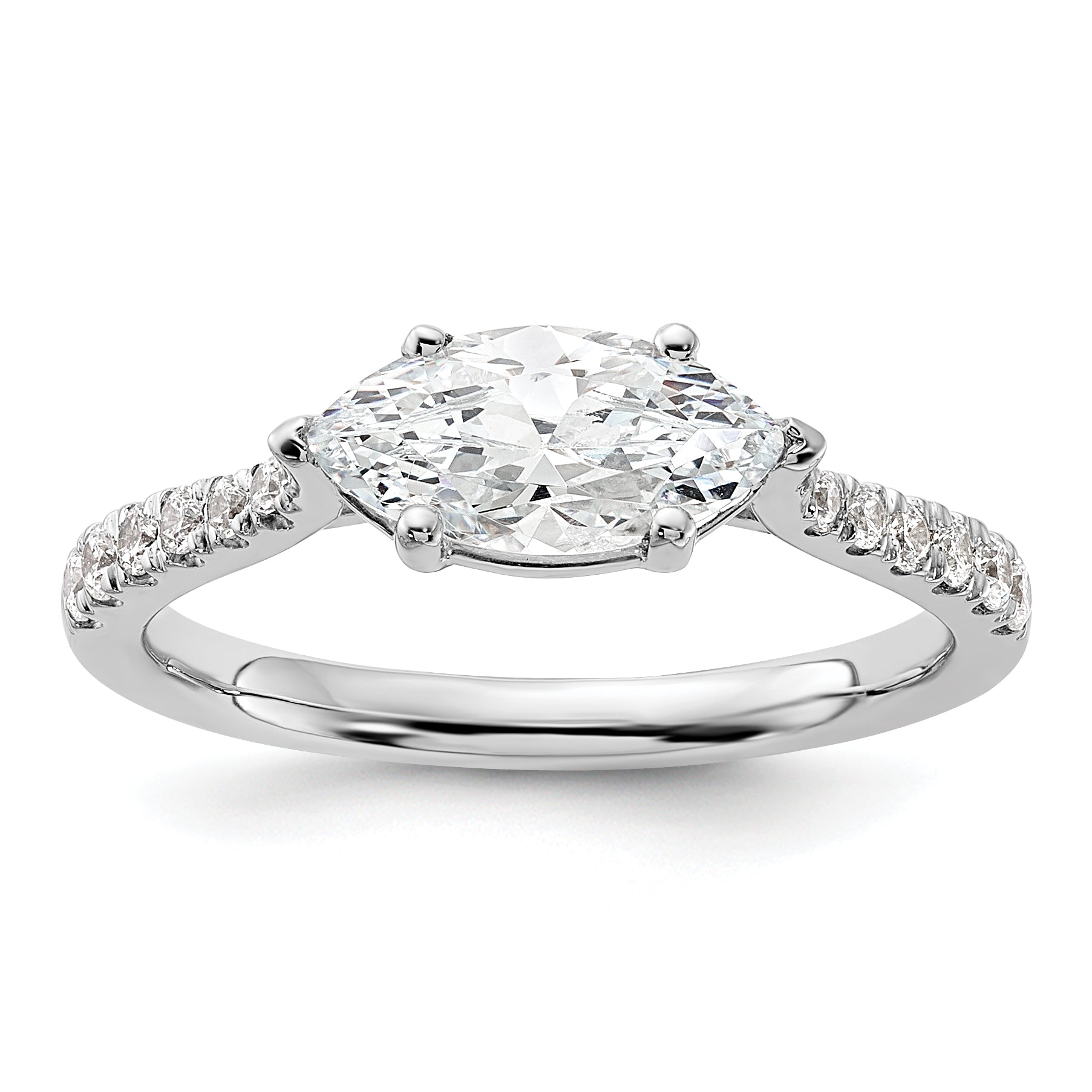 14k White Gold 1/5 carat Lab Grown Diamond VS/SI+ G+ 1 carat Center East-West Marquise Semi Mount Engagement Ring Main image