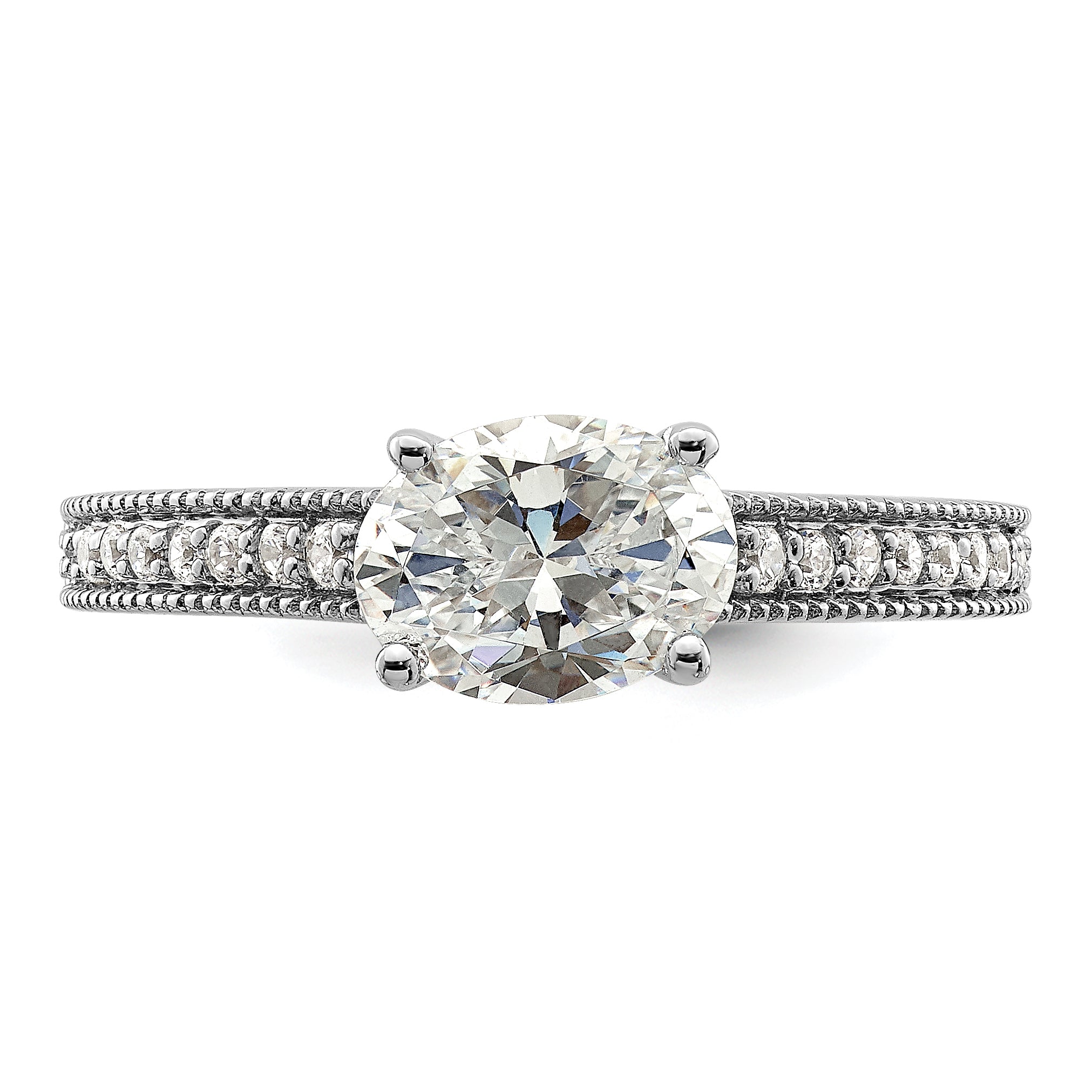 14K White Gold Lab Grown Dia. VS/SI+ G+ Semi-Mnt. Oval East/West Rin