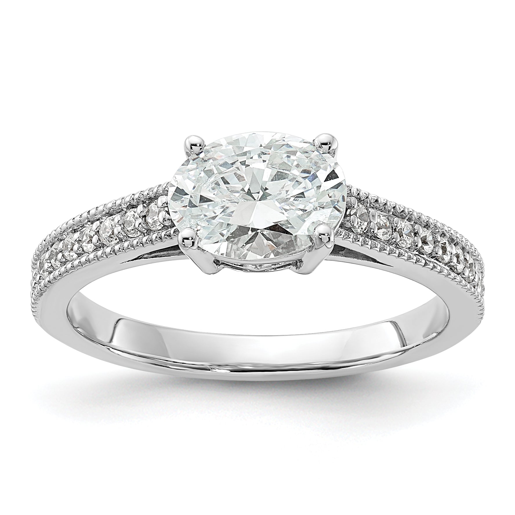 14K White Gold Lab Grown Dia. VS/SI+ G+ Semi-Mnt. Oval East/West Rin