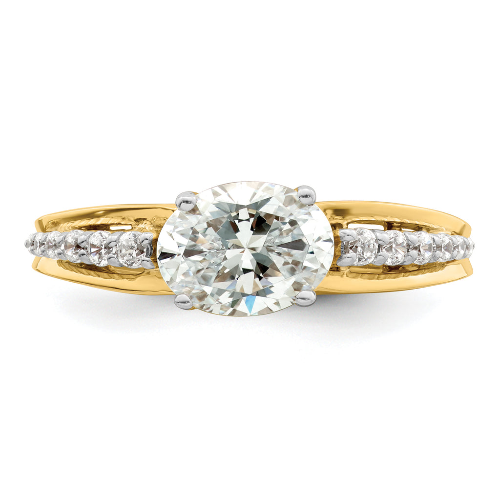 14k Two-tone 1/6 carat Lab Grown Diamond VS/SI+ G+ 1 carat Center Oval Semi Mount Engagement Ring