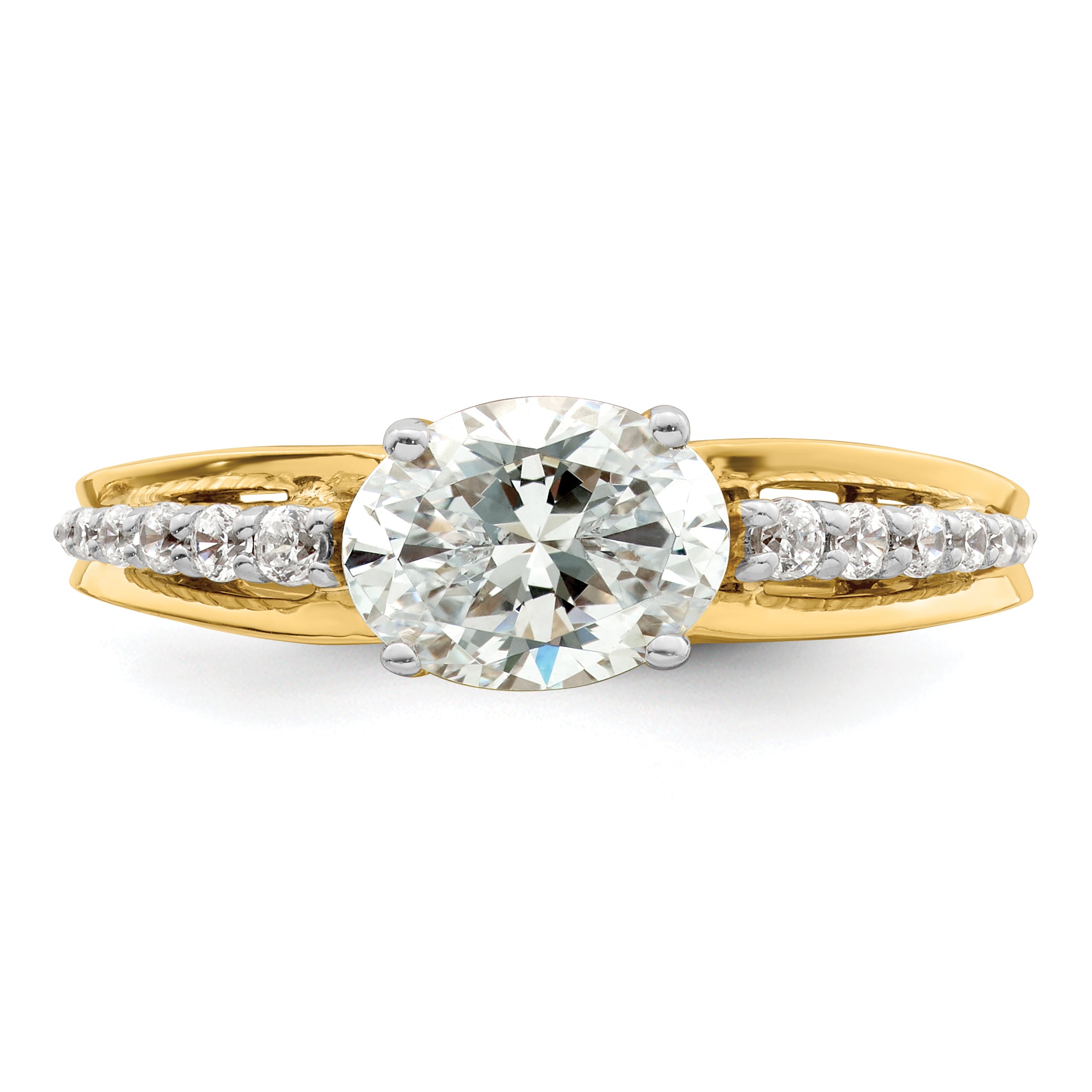 14k Two-tone 1/6 carat Lab Grown Diamond VS/SI+ G+ 1 carat Center Oval Semi Mount Engagement Ring