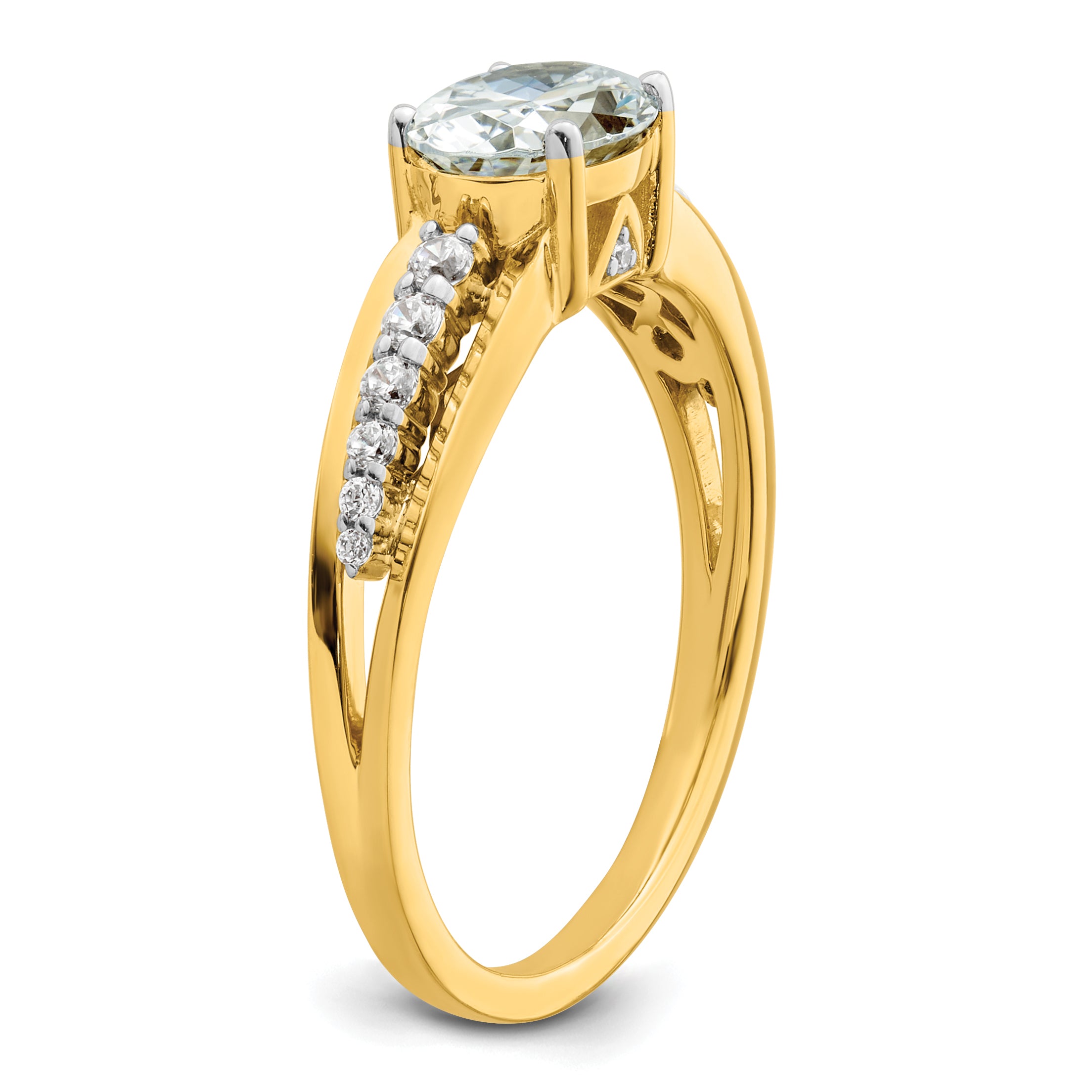 14k Two-tone 1/6 carat Lab Grown Diamond VS/SI+ G+ 1 carat Center Oval Semi Mount Engagement Ring