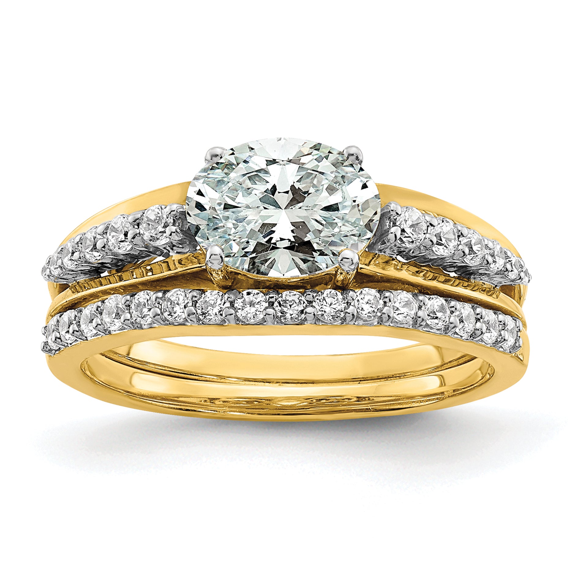 14k Two-tone 1/6 carat Lab Grown Diamond VS/SI+ G+ 1 carat Center Oval Semi Mount Engagement Ring