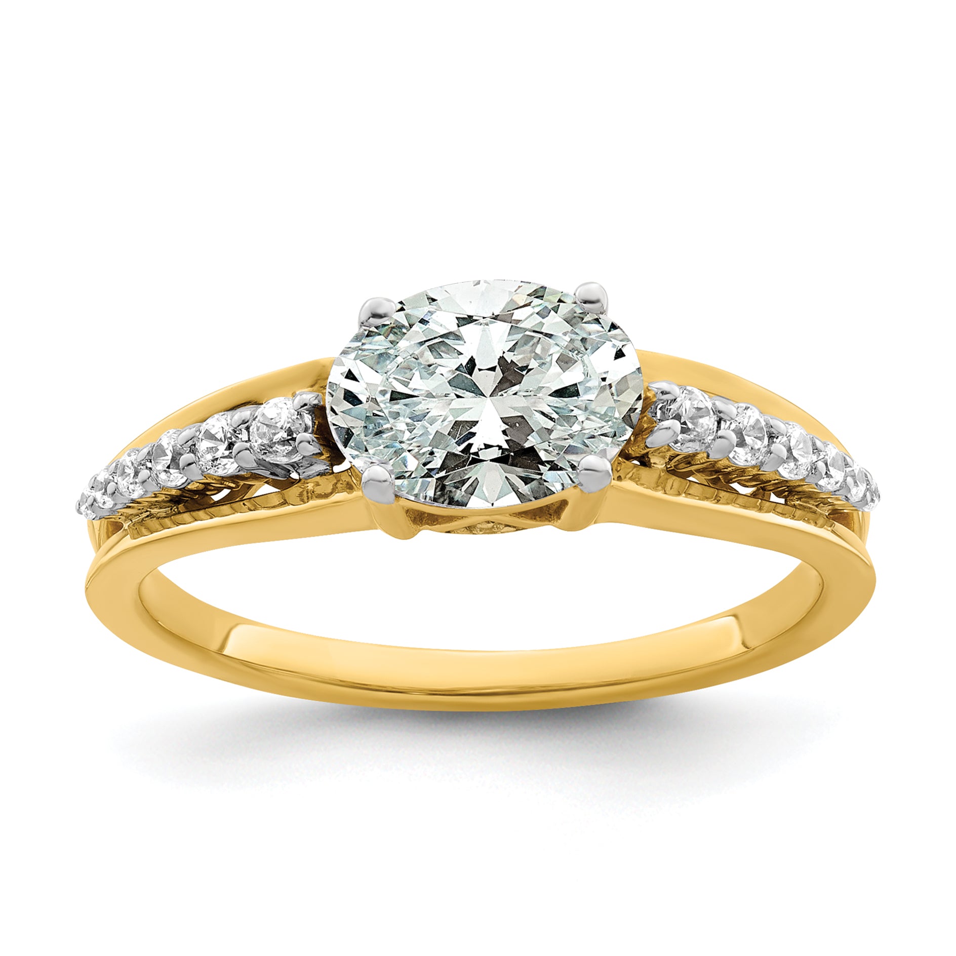 14k Two-tone 1/6 carat Lab Grown Diamond VS/SI+ G+ 1 carat Center Oval Semi Mount Engagement Ring Main image