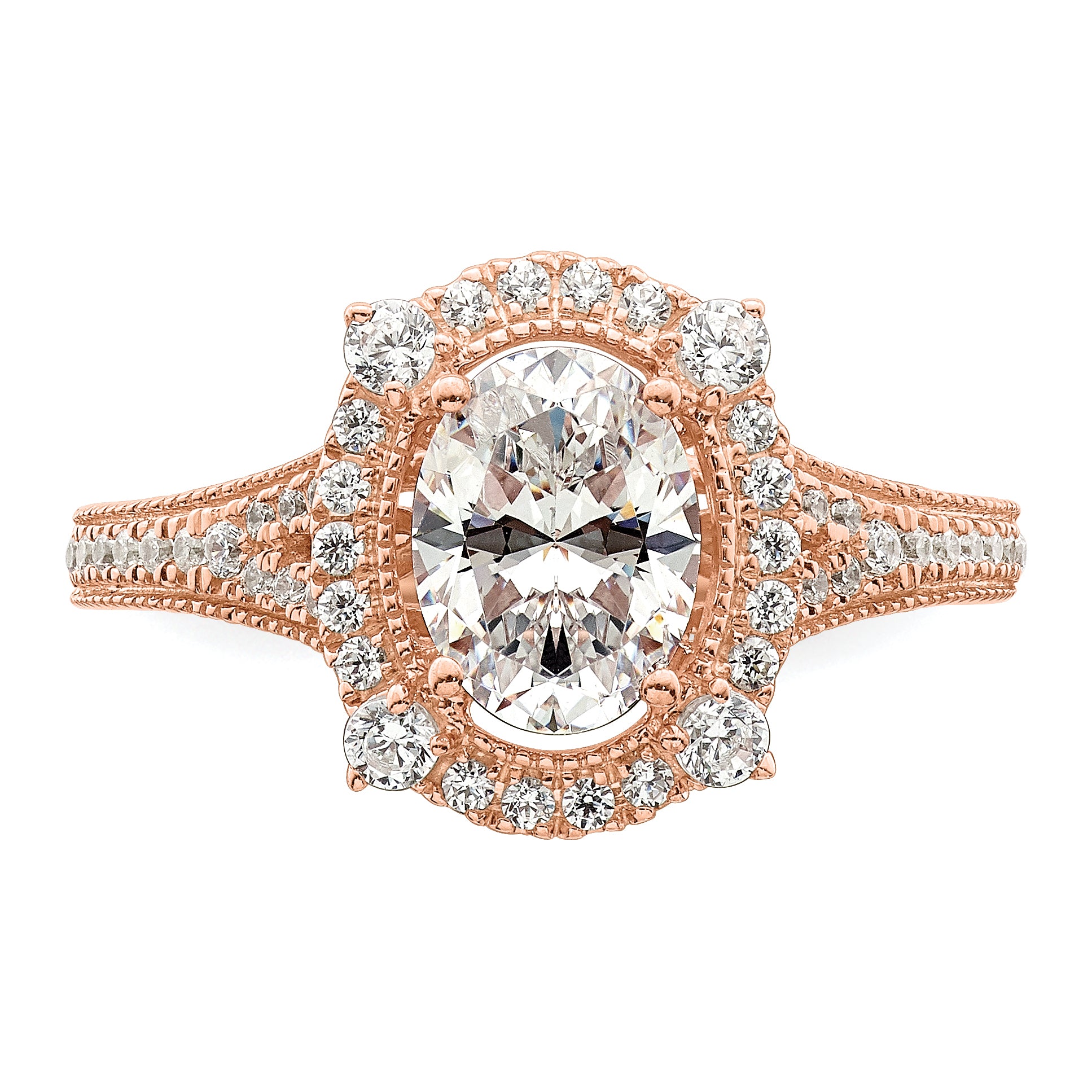 14k Rose Gold 3/8 carat Lab Grown Diamond VS/SI+ G+ 1 carat Center Oval Semi Mount Engagement Ring