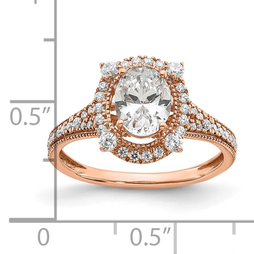 14k Rose Gold 3/8 carat Lab Grown Diamond VS/SI+ G+ 1 carat Center Oval Semi Mount Engagement Ring