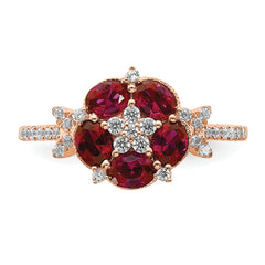 14K Rose Gold Lab Grown Diamond VS/SI+ G+ Cr.Ruby Floral Ring