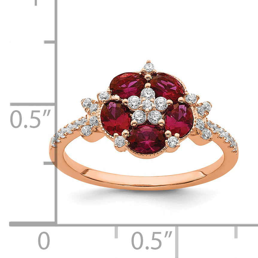 14K Rose Gold Lab Grown Diamond VS/SI+ G+ Cr.Ruby Floral Ring