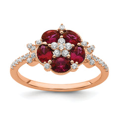 14K Rose Gold Lab Grown Diamond VS/SI+ G+ Cr.Ruby Floral Ring