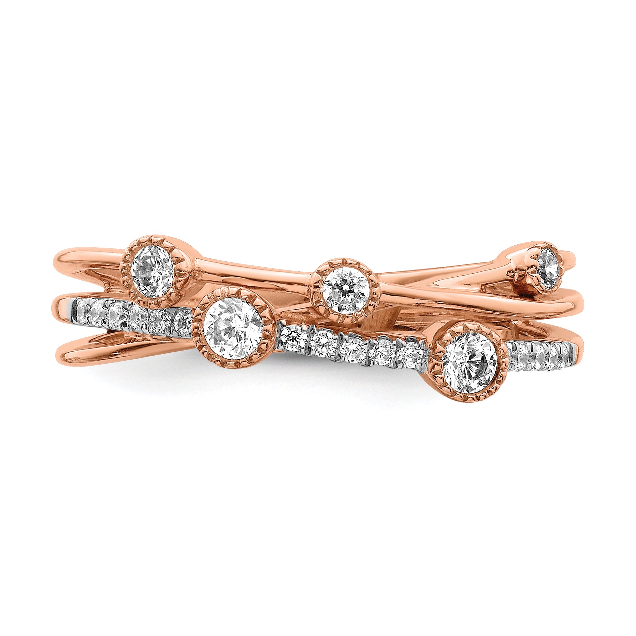 14k Rose Gold 1/4 carat Lab Grown Diamond VS/SI+ G+ Complete Criss Cross Ring